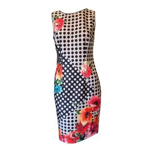 Joseph Ribkoff NWTS Floral Design Black White Polka Dot Sleeveless Dress Size 6